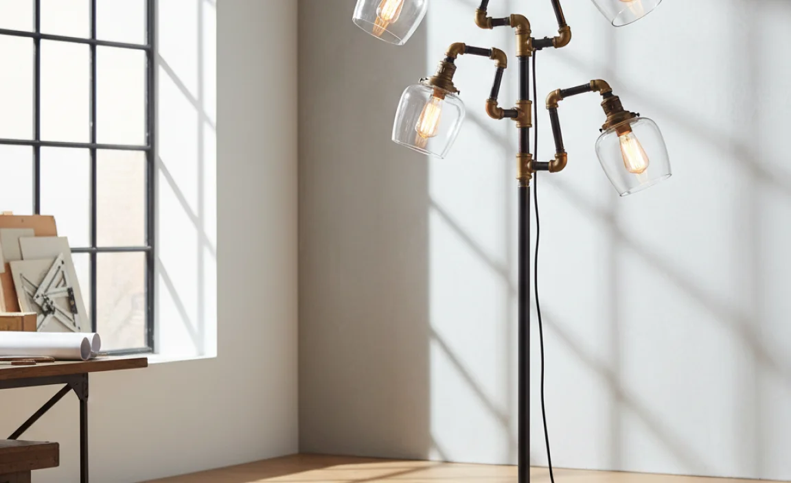 Who Made the Industrial Floor Lamp with Clear Glass Shades