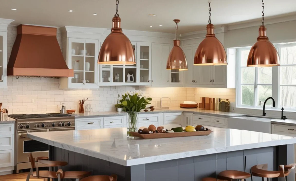 Stylish Copper Pendant Lighting For Kitchen Island Ideas
