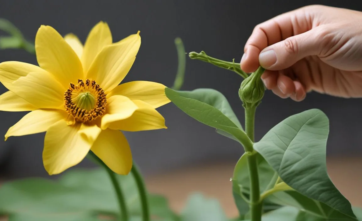 hand pollinating squash flowers