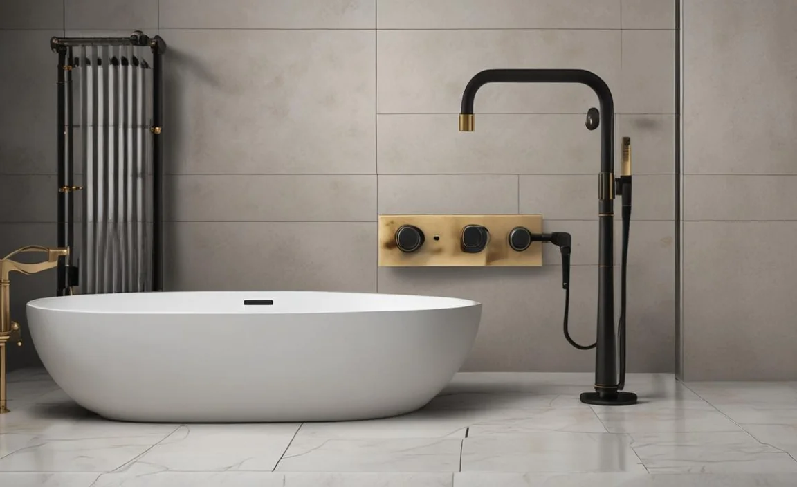 mixing unlacquered brass and matte black shower fixtures